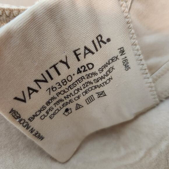 Vanity Fair Bra – Beige Underwire Bra with Wide Side Bands & Floral Detail 42D - Picture 4 of 4
